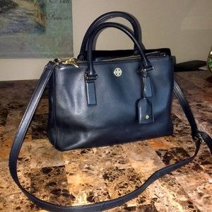 Tory Burch Navy Blue Leather Tote Bag